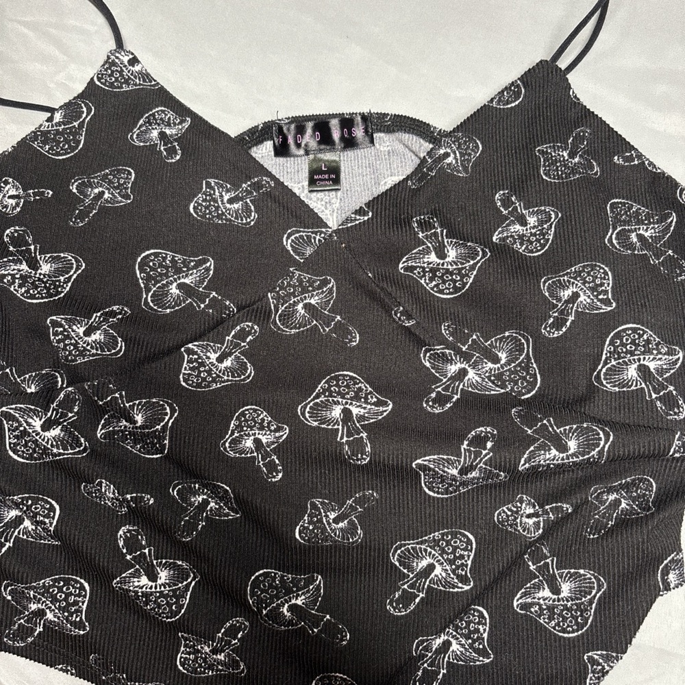 Black and White Mushroom Print Top